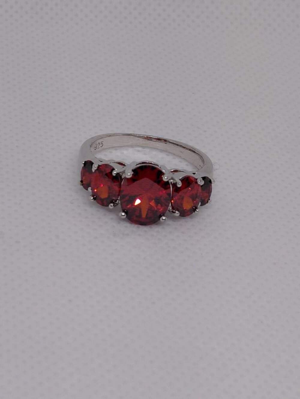 Sterling Silver Radiant Ruby Red Cubic Zirconia Five-Stone Ring - Size 8.75 - Picture 5 of 6